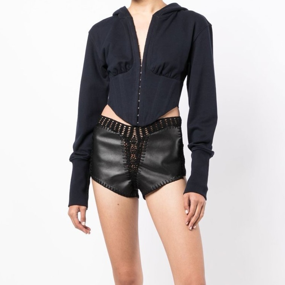 Dion Lee Leather Crochet Shorts Black
